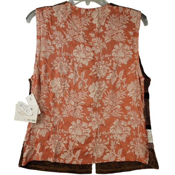 90s Susan Bristol Brocade Vest Small Ornate Orange Brown Woven Back Vintage New - Picture 4 of 11